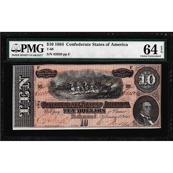 1864 $100 Confederate States of America Note T-68 PMG Choice Uncirculated 64EPQ