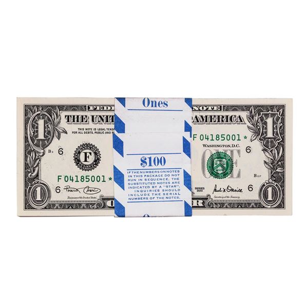Pack of (100) Consecutive 2001 $1 Federal Reserve STAR Notes Atlanta