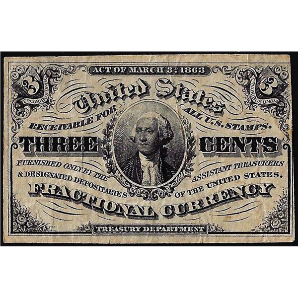 March 3, 1863 Third Issue Three Cents Fractional Currency Note
