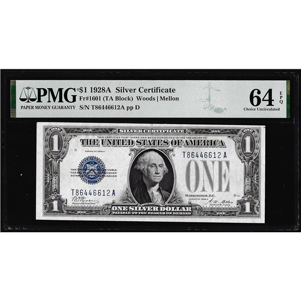 1928A $1 Funnyback Silver Certificate Note Fr.1601 PMG Choice Uncirculated 64EPQ