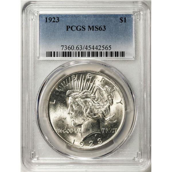 1923 $1 Peace Silver Dollar Coin PCGS MS63