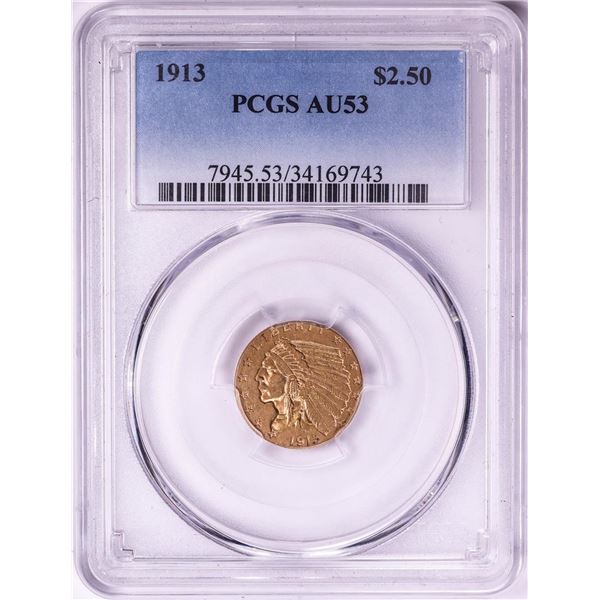 1913 $2 1/2 Indian Head Quarter Eagle Gold Coin PCGS AU53