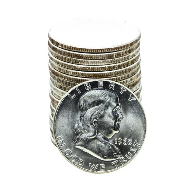 Roll of (20) Brilliant Uncirculated 1963 Franklin Half Dollar Coins