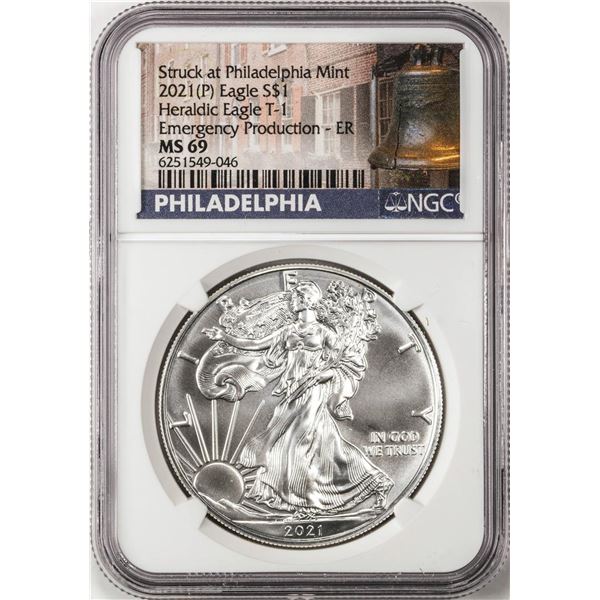 2021-(P) Type 1 $1 American Silver Eagle Coin NGC MS69 Early Release Emergency Issue