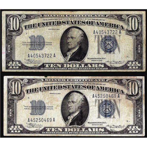 Lot of (2) 1934 $10 Silver Certificate Notes