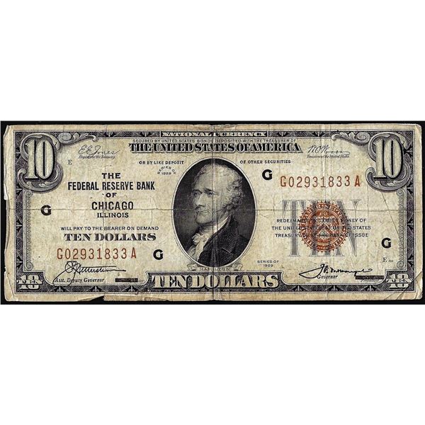 1929 $10 Federal Reserve Bank Note of Chicago