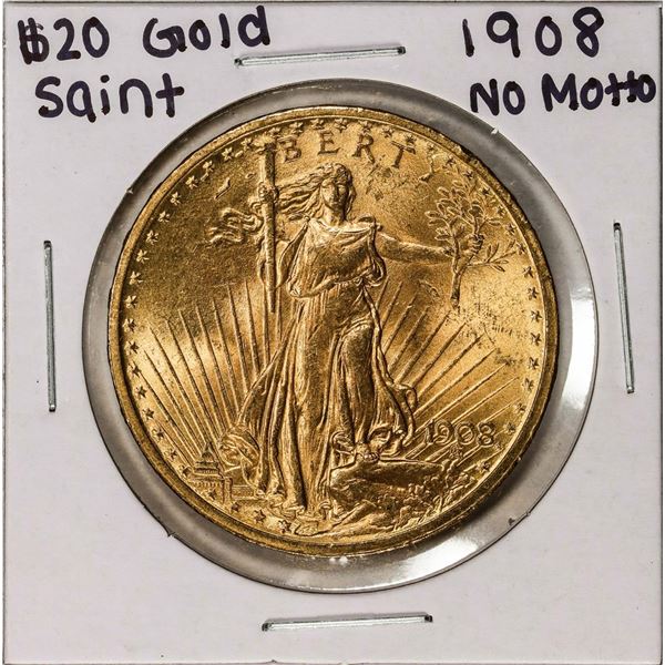 1908 No Motto $20 St Gaudens Double Eagle Gold Coin