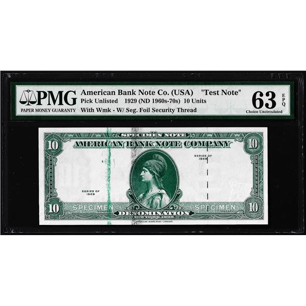 1929 10 Unit American Bank Note Co. "Test Note" PMG Choice Uncirculated 63EPQ
