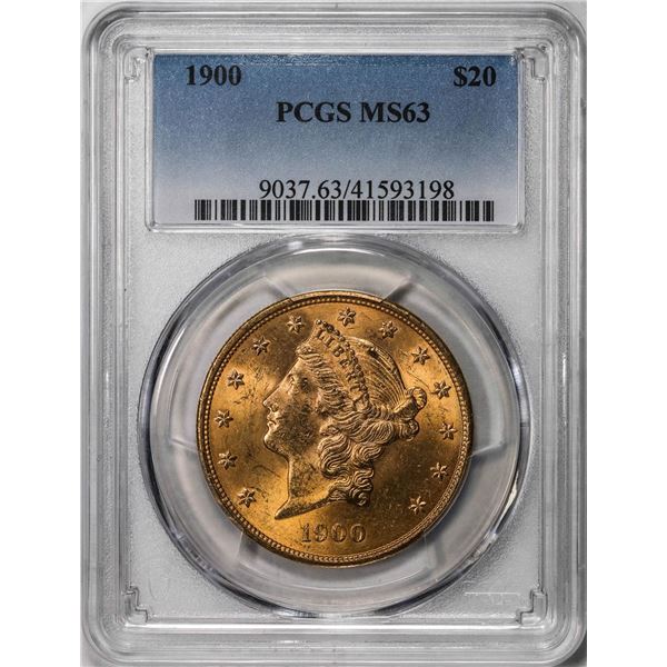 1900 $20 Liberty Head Double Eagle Gold Coin PCGS MS63