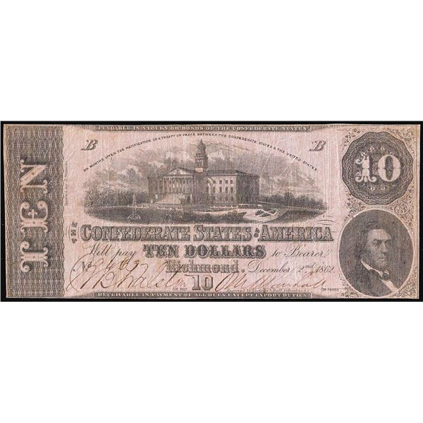 1862 $10 Confederate States of America Note