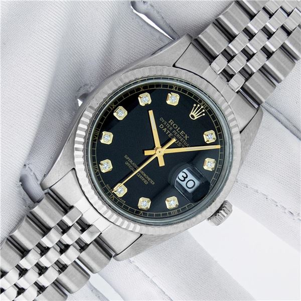 Rolex Men's Stainless Steel Black Diamond Datejust Wristwatch