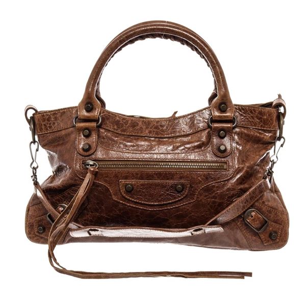 Balenciaga Brown Chevre Leather Stud Motorcycle City Bag