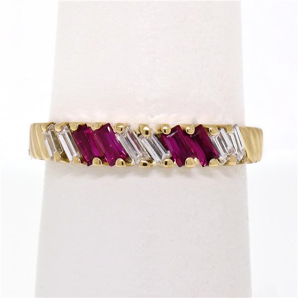 Vintage 18k Yellow Gold 0.75 ctw Baguette Diamond and Ruby Band Ring
