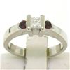 Image 1 : 14k White Gold 0.41 ctw Princess Diamond and Garnet Engagement Ring