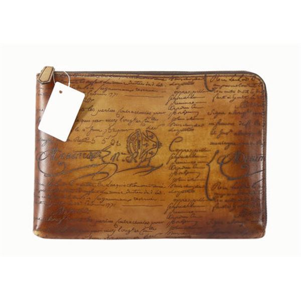 Berluti Brown Gloria Scritto Leather Gloria Mens Pouch