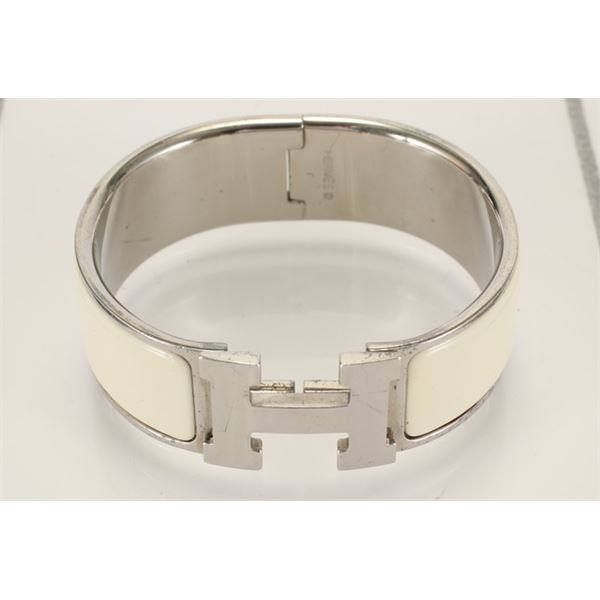 Hermes Ivory Metal Clic Clac Wide Bangle Bracelet PHW