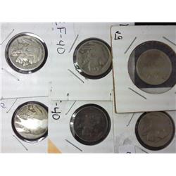 6 Buffalo Nickels 1924-D, 1924-D, 1929-D,1928-P/DS