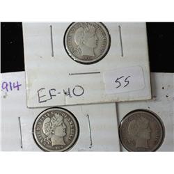 1913, 1914-D And 1916 Barber Dimes (Fine)