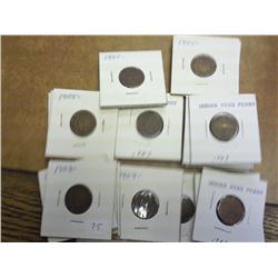 30 Assorted Indian Head Cents In Flips