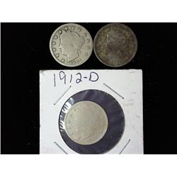 1897, 1912 And 1912-D Liberty "V" Nickels