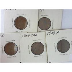 1909, 1909 VDB, 1911-D, 1921-S And 1922-D Lincolns