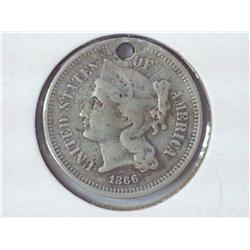 1866 3 Cent Nickel (Holed)