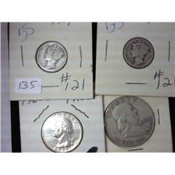 1927 And 1939 Mercury Dimes 1962 Wash. Quarter PF