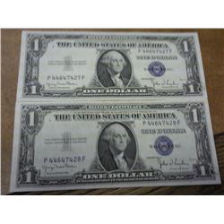 2-$1 Silver Certificates Consecutive Serial Number