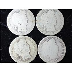 4 Assorted Barber Quarters