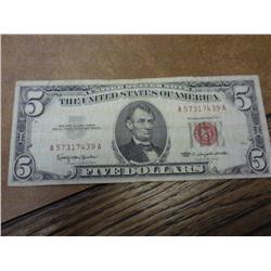 1963 Five Dollar Red Seal Note