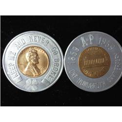 2-100th Aniversary A&P Encased Coins