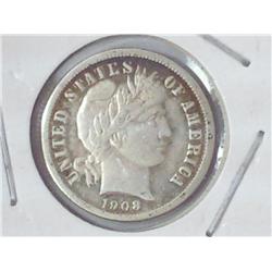 1908-D Barber Dime (VF)