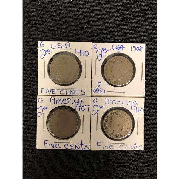 LOT OF 4 USA LIBERTY  FIVE CENTS