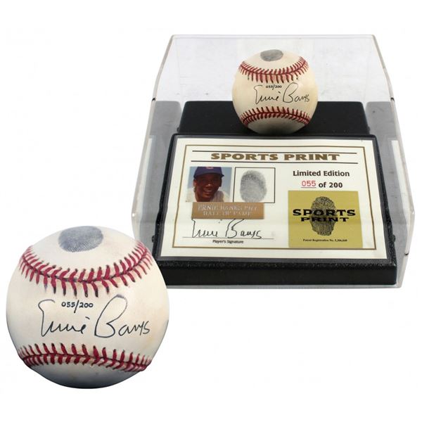 Ernie Banks Signed LE OAL Baseball with Thumbprint With Display Case (Sports Print)