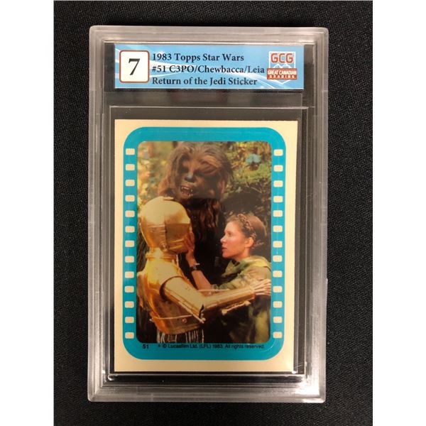 1983 TOPPS STAR WARS NO.51 C3PO/CHEWBACCA/LEIA RETURN OF THE JEDI STICKER (GCG 7)