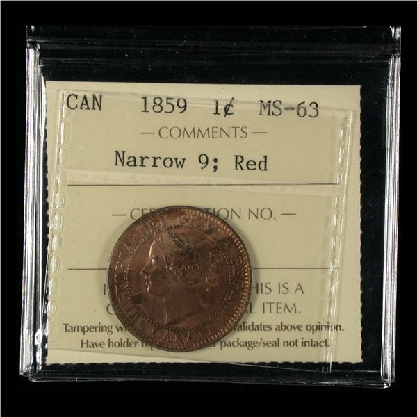 1859 One Cent, Narrow 9