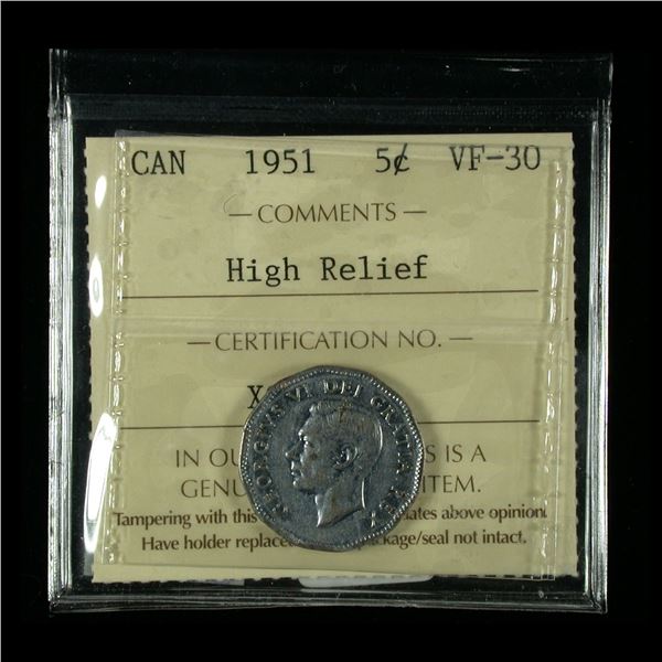 1951 Five Cents - High Relief