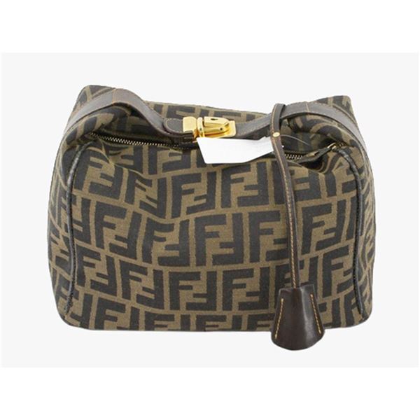 Fendi Brown Zucca Print Canvas Leather Vanity Case