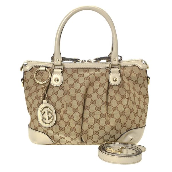 Gucci Beige Brown GG Canvas Leather Sukey 2Way Handbag