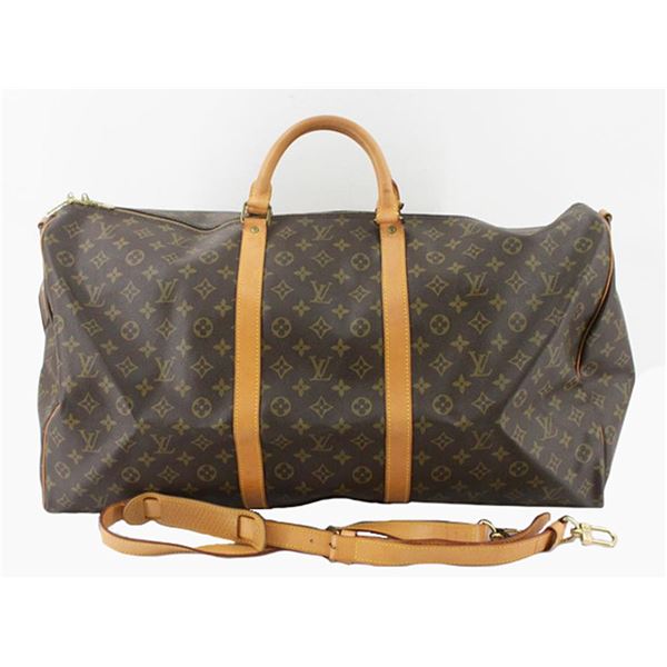 Louis Vuitton Brown Monogram Canvas Leather Keepall 60 cm Bandouliere Duffle Bag