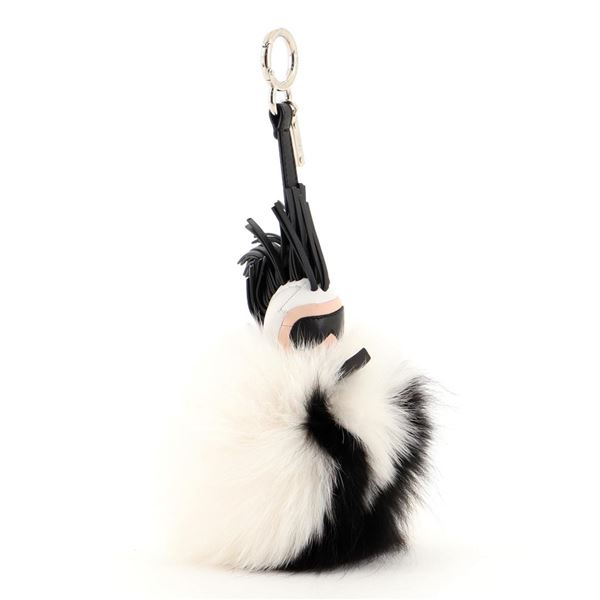 Fendi Super Karlito Pom Pom Bag Charm Fur with Leather Black, Neutral