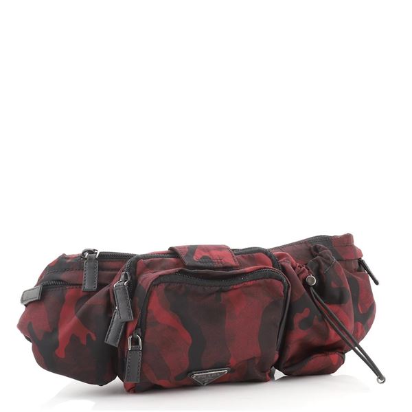 Prada Camo Waist Bag Tessuto Black, Red