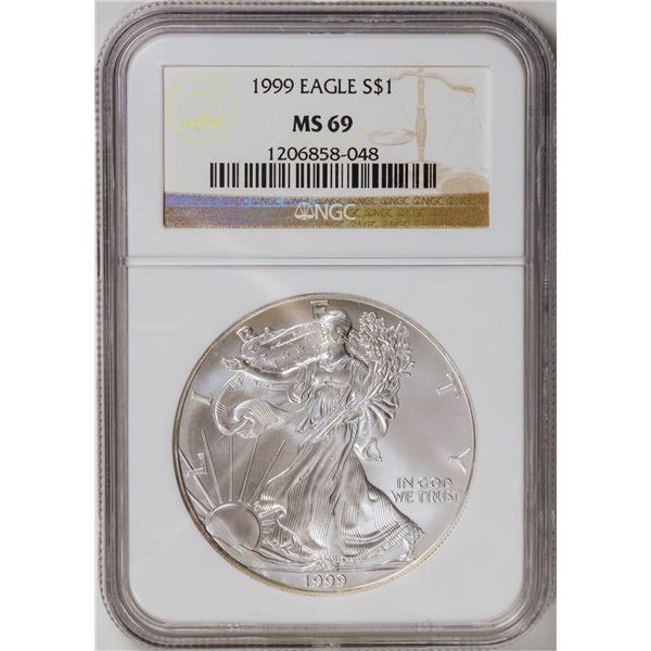 1999 American Silver Eagle .999 Fine Silver Dollar Coin NGC MS69