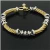 Image 4 : Fancy 14K Yellow & White Gold Twisted Tube Rolo Style Link Chain Toggle Bracelet
