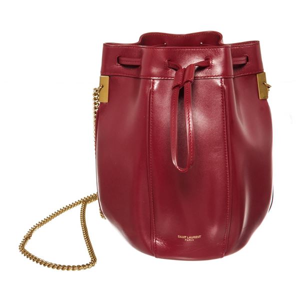 Saint Laurent Burgundy Smooth Leather Talitha Bucket Bag