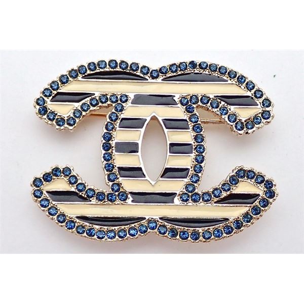 Chanel Silver-tone Metal CC Large Logo Sage Green Ivory Striped Pin Brooch