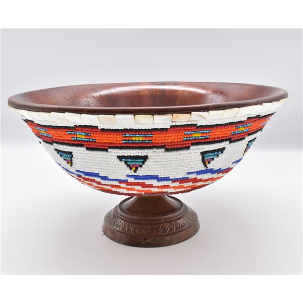 Hand Beaded Wood Bowl by Kathy Kills Thunder