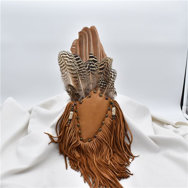 Abenaki Nation Leather and Feather Dance Fan