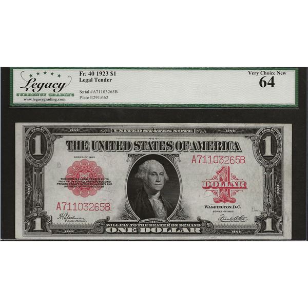 USA Fr. 40 1923 $1 Legal Tender UNC64 LCG