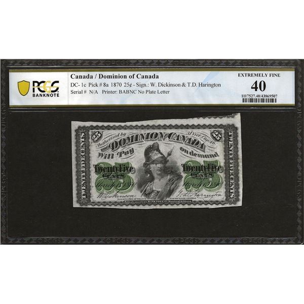 Canada DC-1c 1870 $0.25 EF40 PCGS